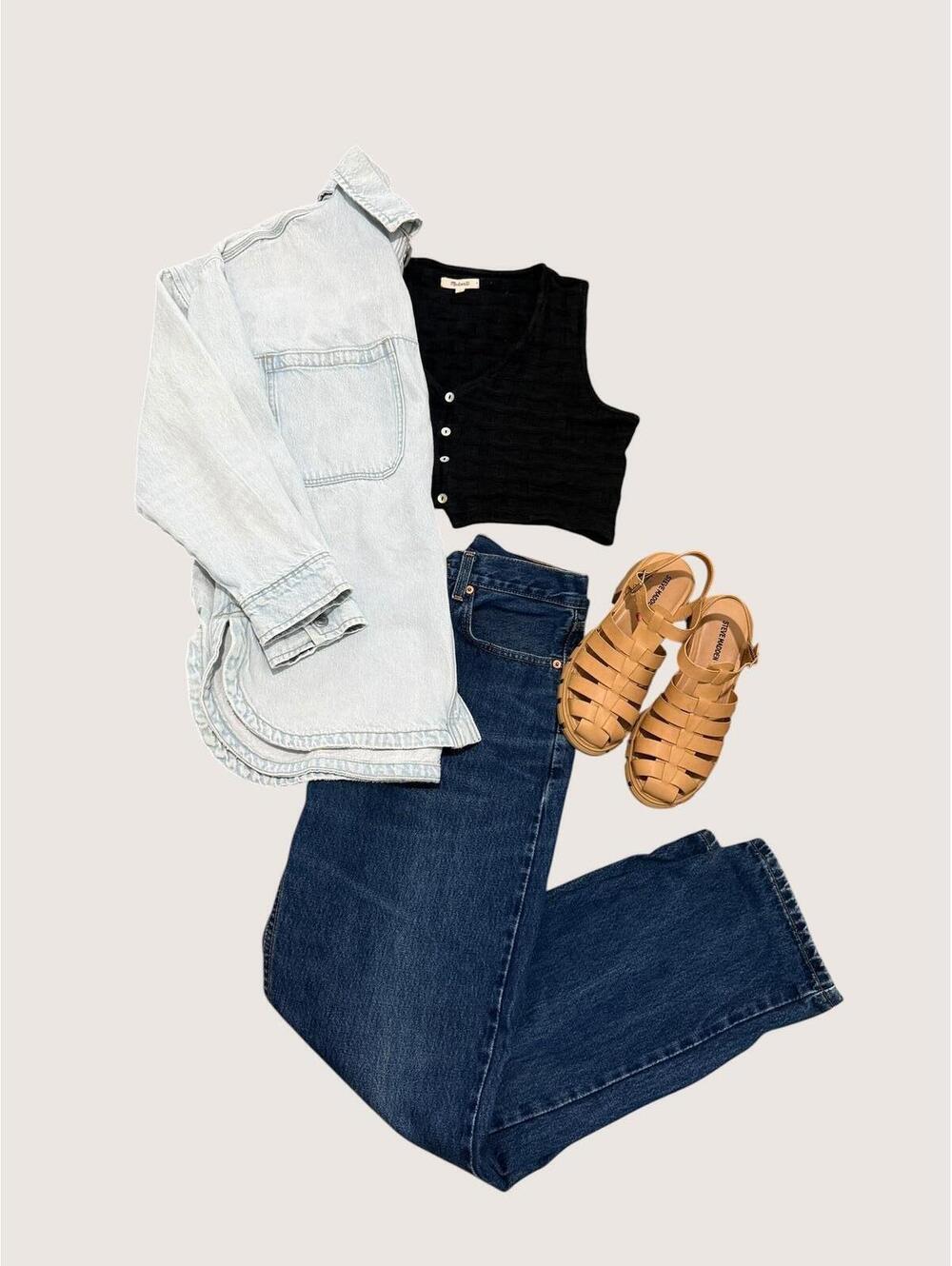 BUNDLE: vintage Levi’s 560’s, Madewell vest, and Stradivarius denim overshirt.